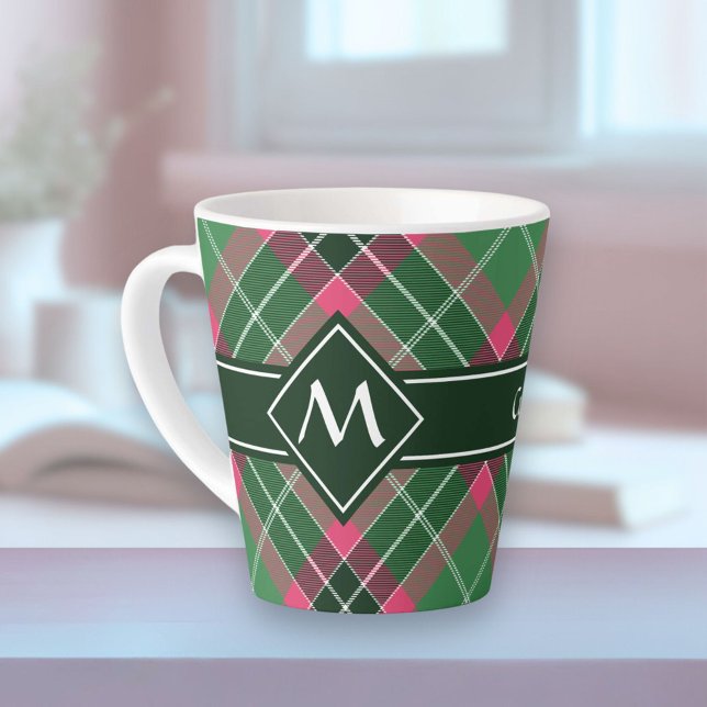 Tasse Latte Tartan vert et rose (Créateur téléchargé)