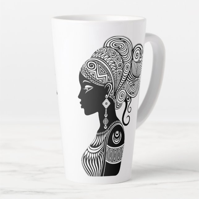 Tasse Latte Tatouage Tribal Portrait de Fille Africaine (Angle droit)
