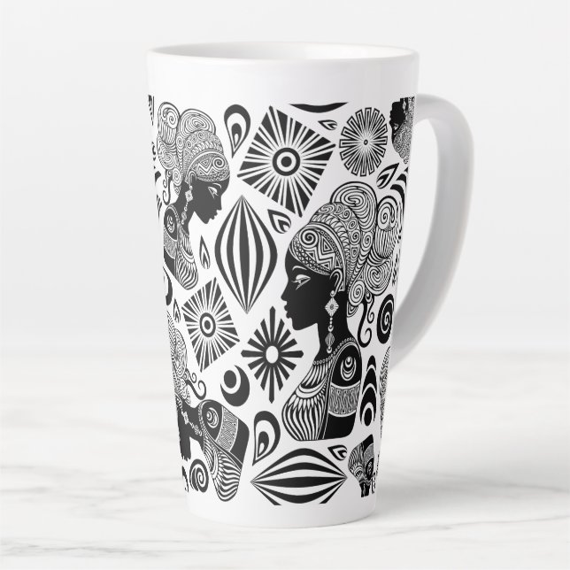 Tasse Latte Tatouage Tribal Portrait de Fille Africaine (Angle droit)