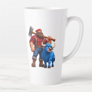 Tasse Latte Taureau bleu drôle et bûcheron dessin animé 3D