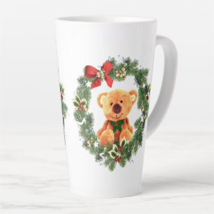 Tasse Latte Teddy Bear et Christmas Wreath Maison de vacances