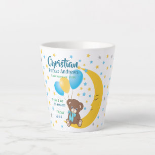 Tasse Latte Teddy Bear Sitting on Moon Baby Birth Stats
