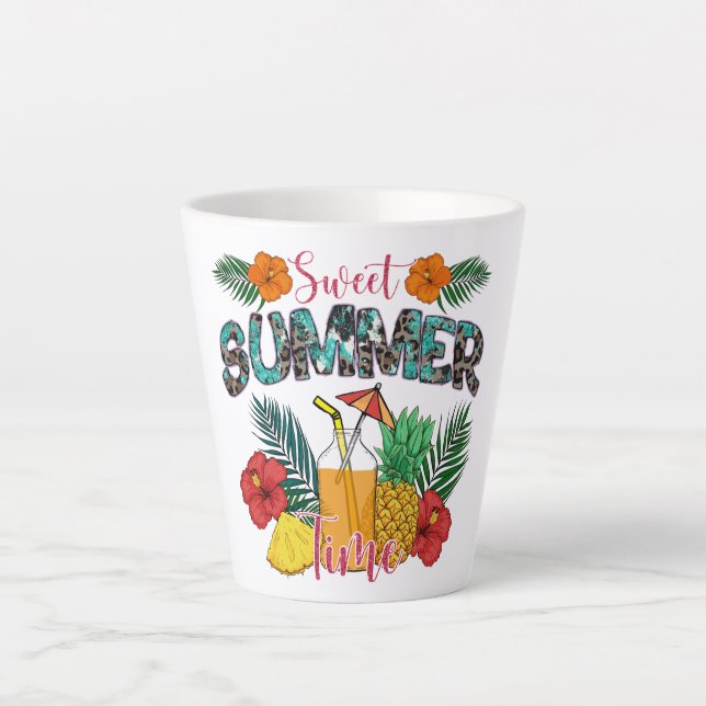 Tasse Latte Temps d'été doux | Fruits tropicaux et fleurs (Devant)