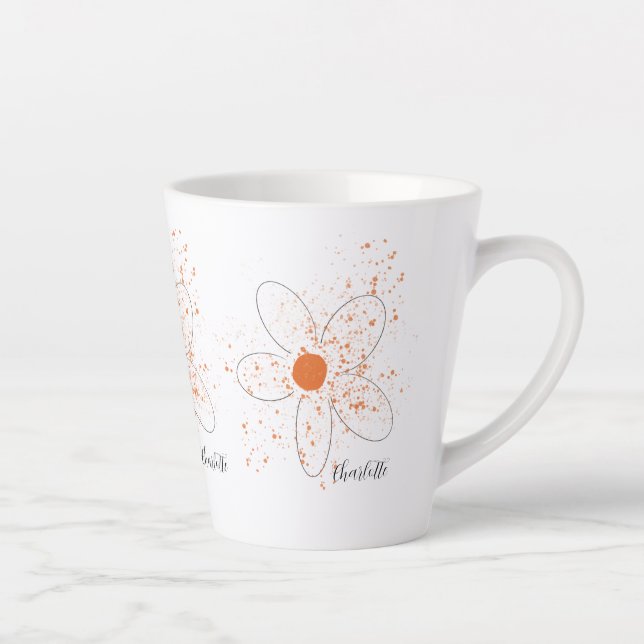 Tasse Latte Terme orange moderne floraux nom script (Droite)