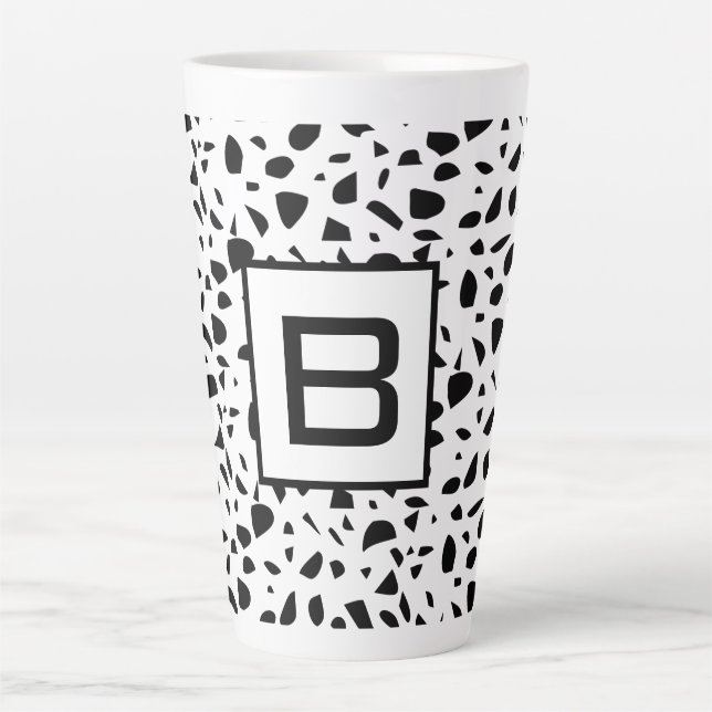 Tasse Latte Terrazzo noir blanc motif monogramme initial (Devant)