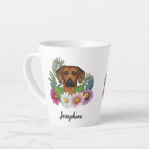 Tasse Latte Tête de Ridgeback Rhodésien et fleurs sauvages d'é