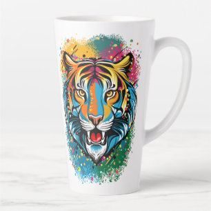 Tasse Latte Tête de tigre couleurs arc-en-ciel peinture taches
