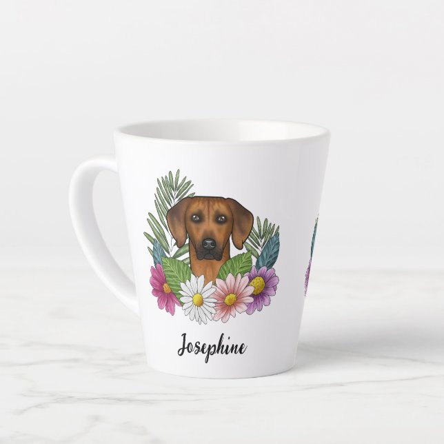 Tasse Latte Tête Rhodesian Ridgeback Et Fleurs sauvages D'Été (Angle gauche)