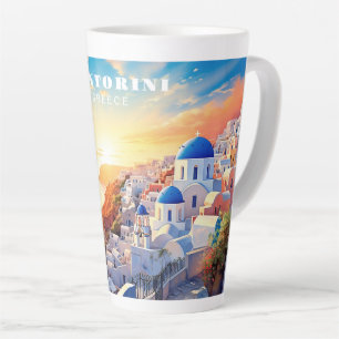 Tasse Latte Texte personnalisé Coucher de soleil Santorin Grèc