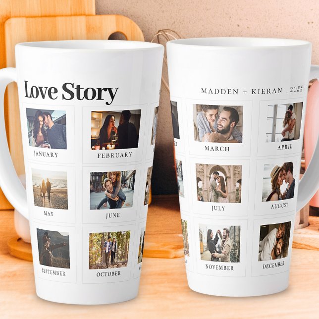 Tasse Latte Texte photo personnalisé Histoire d'amour des coup (Créateur téléchargé)