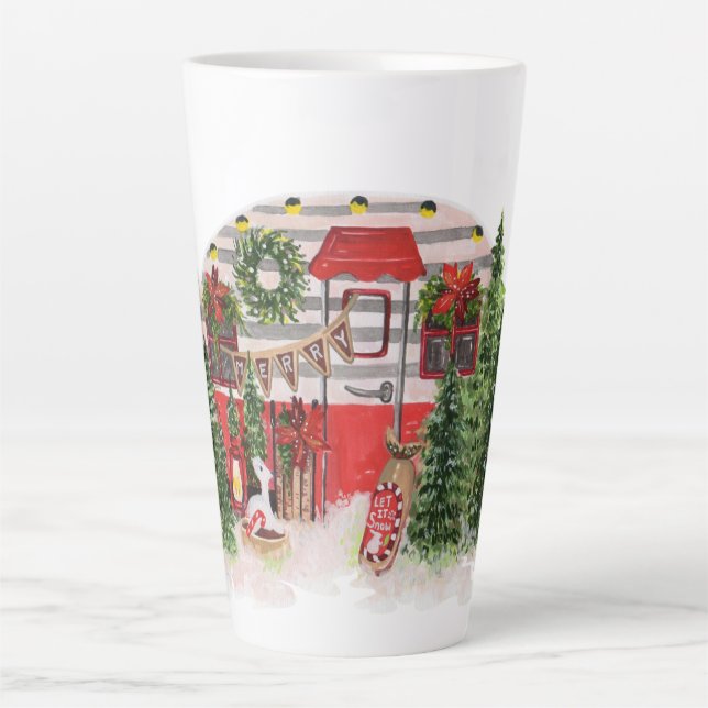 Tasse Latte Thème extérieur du camping de Noël Trailer (Devant)