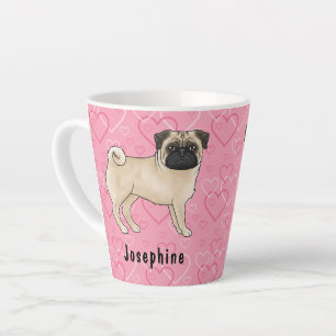 Tasse Latte Tirelire Pug Chien Mignon Et Coeurs Roses Avec Nom