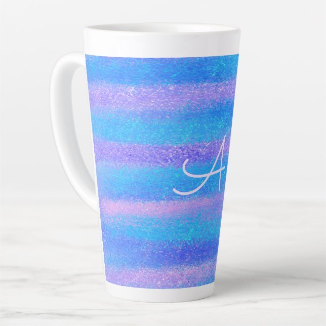 Tasse Latte Tirures Iridescentes Chatoyantes Turquoise Rose (Angle gauche)
