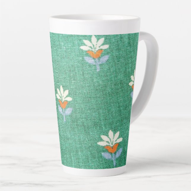 Tasse Latte Tissu vert avec fleurs (Angle droit)