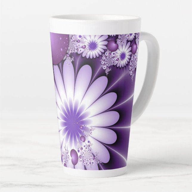 Tasse Latte Tomber dans l'amour Fleurs Abstraites et Coeurs Fr (Angle droit)