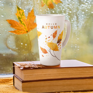 Tasse Latte Tombez Amoureux Bonjour Les Feuilles D'automne Ent