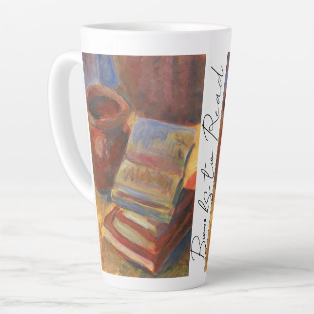 Tasse Latte Toujours la vie avec des livres à lire la peinture (Angle gauche)