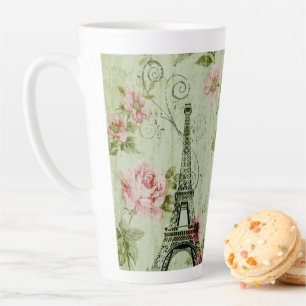 Tasse Latte tour de l' eiffel de paris à fleurs roses de print