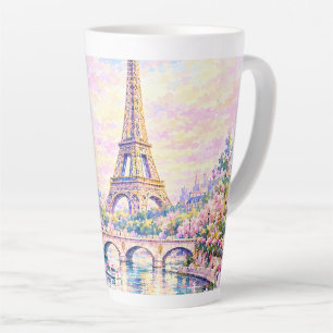 Tasse Latte Tour Eiffel aquarelle rose florale française de Pa