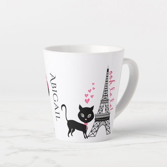 Tasse Latte Tour Eiffel Paris Cute Girl and Cat personnalisée (Angle droit)