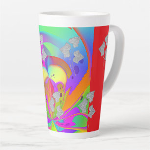 Tasse Latte Tourbillon arc-en-ciel avec feuilles
