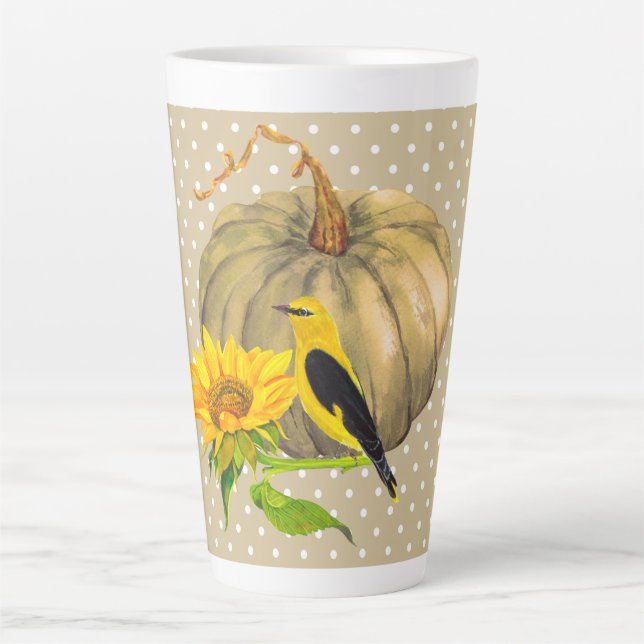 Tasse Latte Tournesol Citrouille d'automne et Finch (Devant)