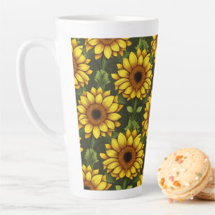 Tasse Latte Tournesol orange jaune avec vert et Brown