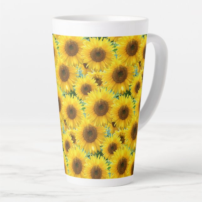 Tasse Latte Tournesols en fleurs sur sarcelle (Angle droit)