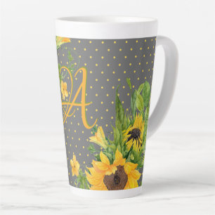 Tasse Latte Tournesols monogrammes Décor gris jaune