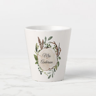 Tasse Latte tranche de bois de craie rustique