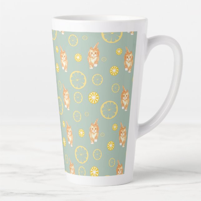 Tasse Latte tranche de citron et motif de chat (Droite)