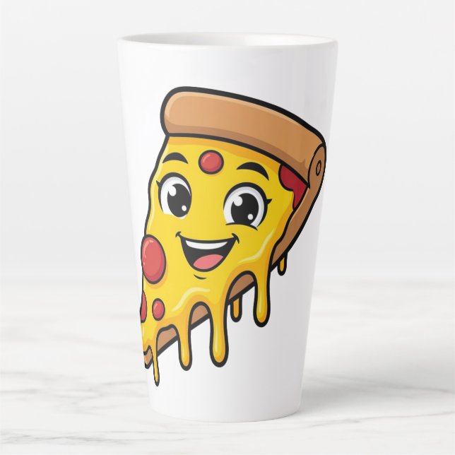 Tasse Latte Tranche de pizza drôle et heureuse avec fromage ex (Devant)