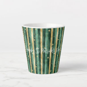 Tasse Latte Trèfle Vert Or Rayures de la Saint-Patrick
