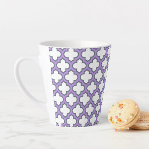 Tasse Latte Trellis blanc et violet, treillis, Quatrefoil