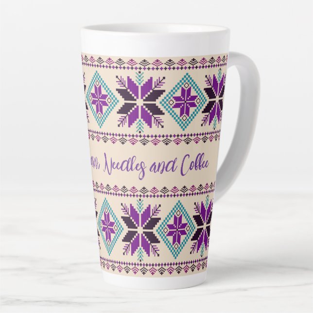 Tasse Latte Tricot Fair Isle Motif Personnalisé (Angle droit)