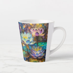 Tasse Latte Trio de fleurs de lotus lumineuses