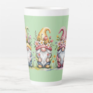 Tasse Latte Trio de gnomes de printemps à l'aquarelle avec cha