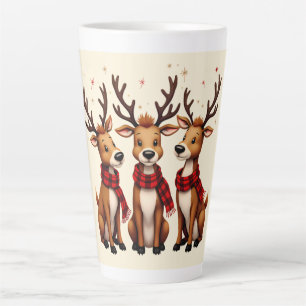 Tasse Latte Trio de rennes de Noël mignons avec des écharpes à