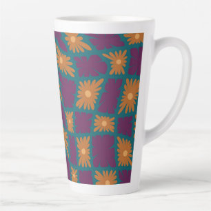 Tasse Latte Trippy super 60s Flower Checks Orange Rose