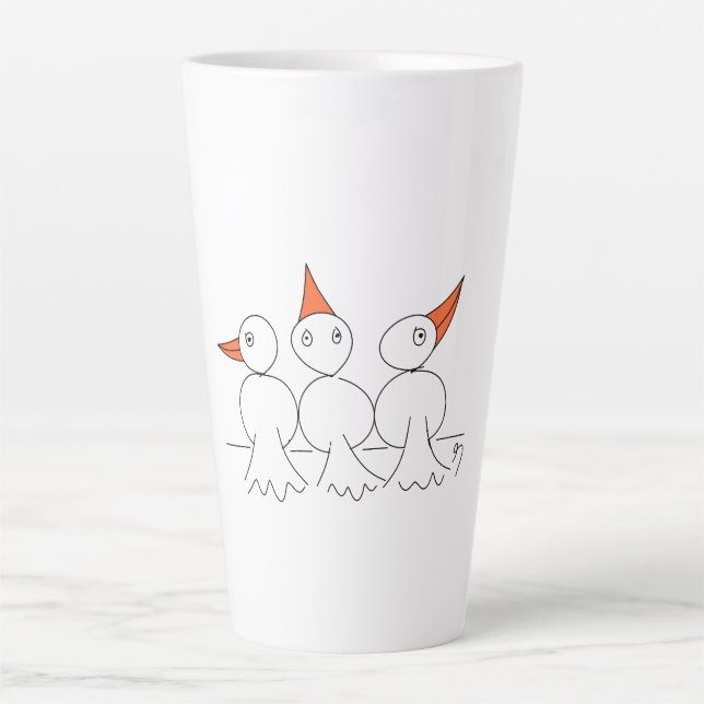 Tasse Latte Trois oiseaux sur le fil (Devant)