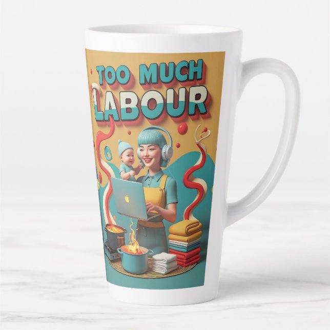 Tasse Latte Trop de travail - Art satirique féministe rétro (Droite)