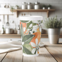 Tropcal Orange & Flowers Watercolor Pattern