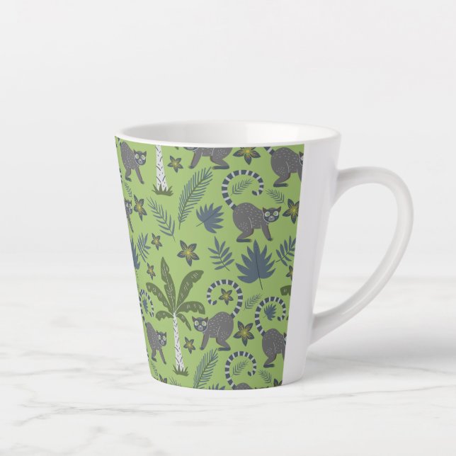 Tasse Latte Tropical animals seamless pattern green and grey (Droite)
