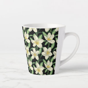 Tasse Latte Tropical continu motif fleurs blanches feuille ver
