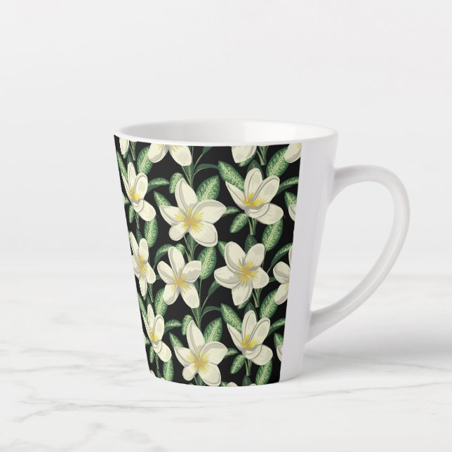 Tasse Latte Tropical continu motif fleurs blanches feuille ver (Droite)