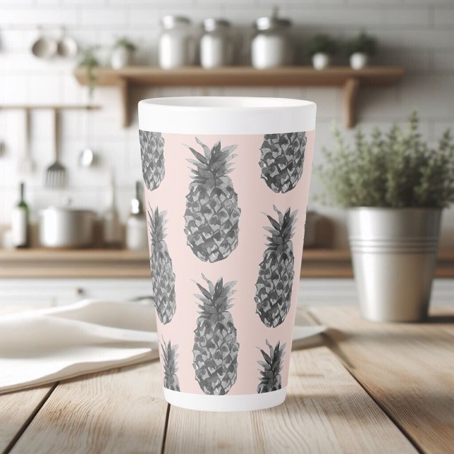 Tasse Latte Tropical Grey & Pink Ananas Motif sans couture (Créateur téléchargé)