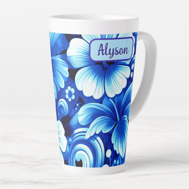 Tasse Latte Tropical Hawaiian Flowers Hibiscus Personalized (Angle droit)