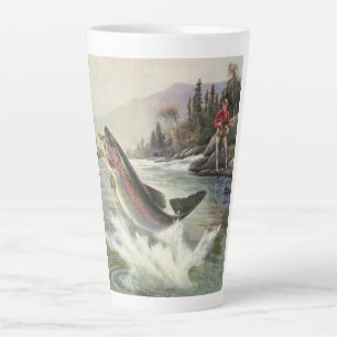 Tasse Latte Truite arc-en-ciel, pêcheur de poissons vintage pê