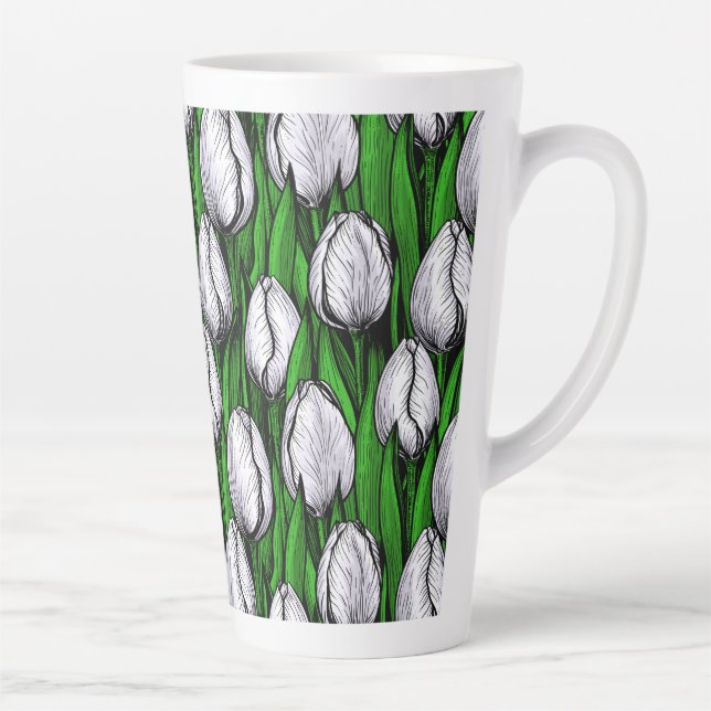 Tasse Latte Tulières blanches avec feuilles verts (Droite)