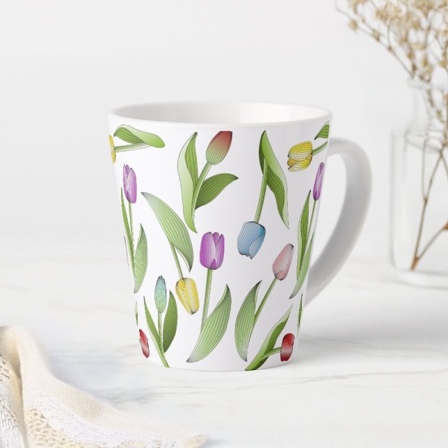 Tasse Latte Tulipe Fleur Colorée Moderne (Créateur téléchargé)